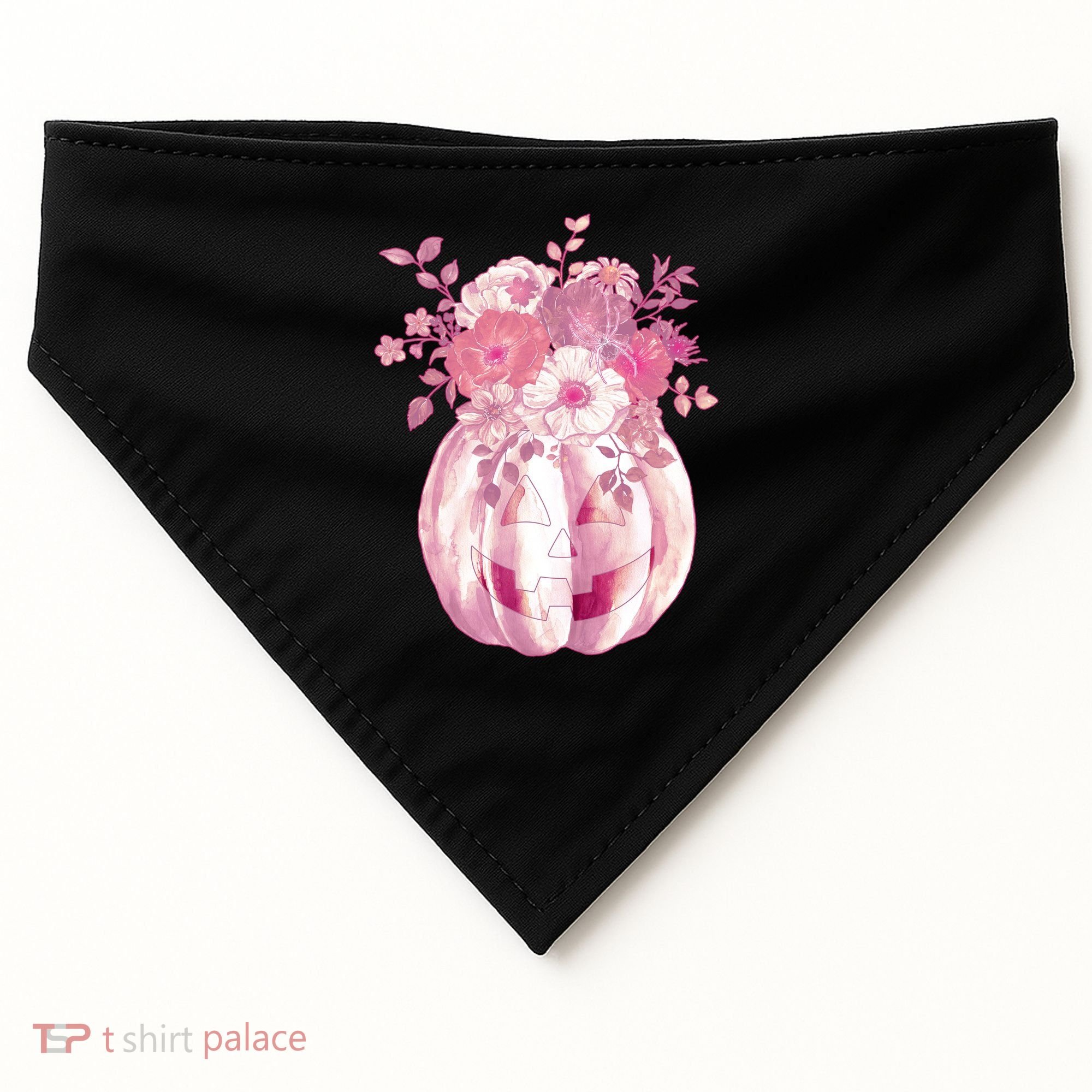 Pastel Floral Halloween Pumpkin Jackolantern USA-Made Doggie Bandana