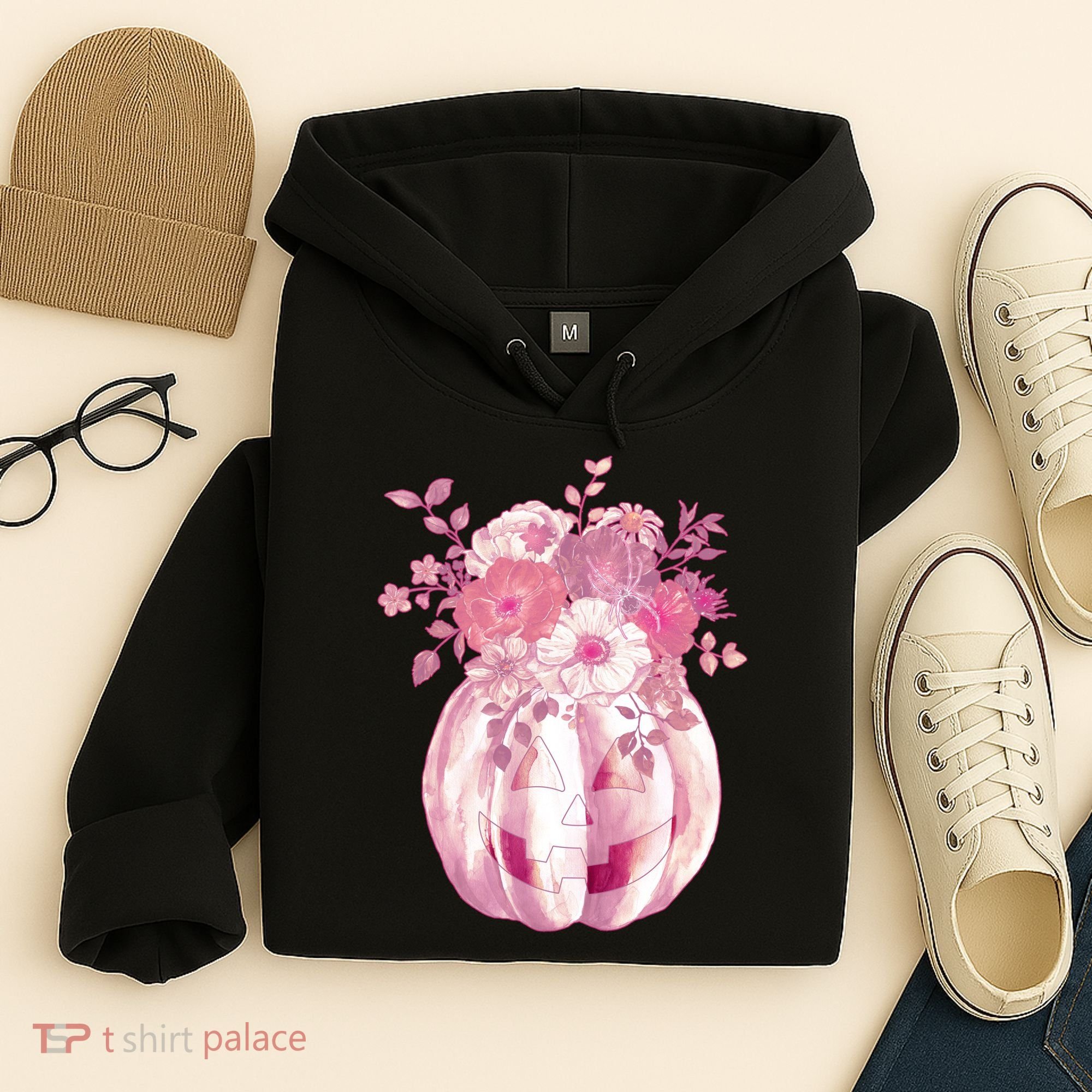 Pastel Floral Halloween Pumpkin Jackolantern Hoodie