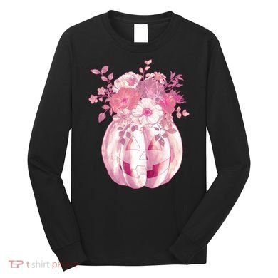 Pastel Floral Halloween Pumpkin Jackolantern Long Sleeve Shirt