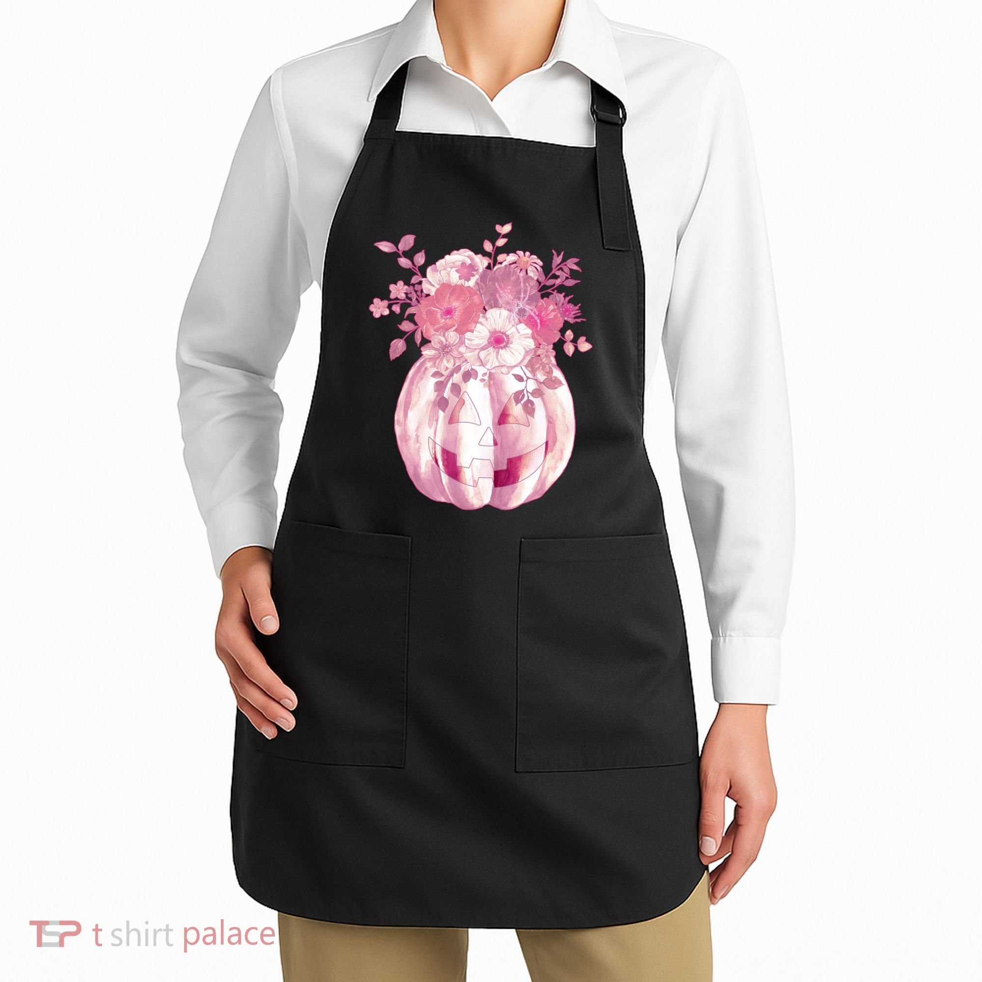 Pastel Floral Halloween Pumpkin Jackolantern Apron