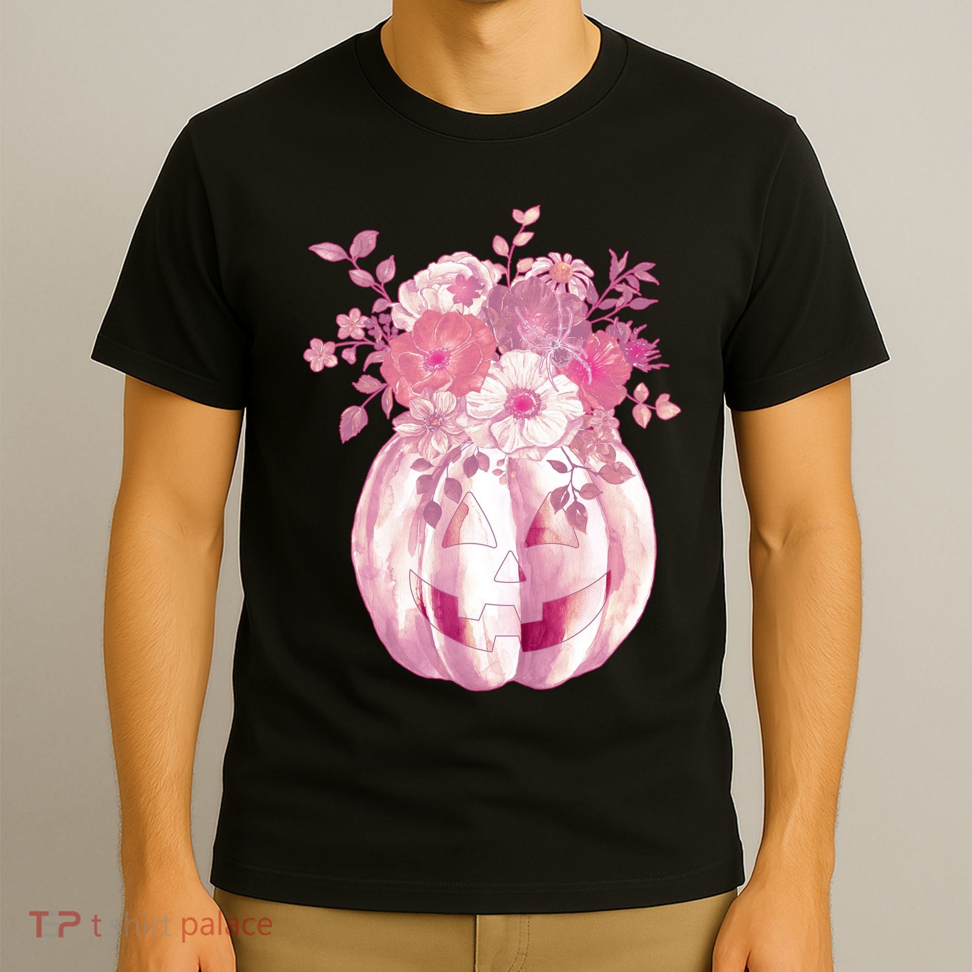 Pastel Floral Halloween Pumpkin Jackolantern T-Shirt