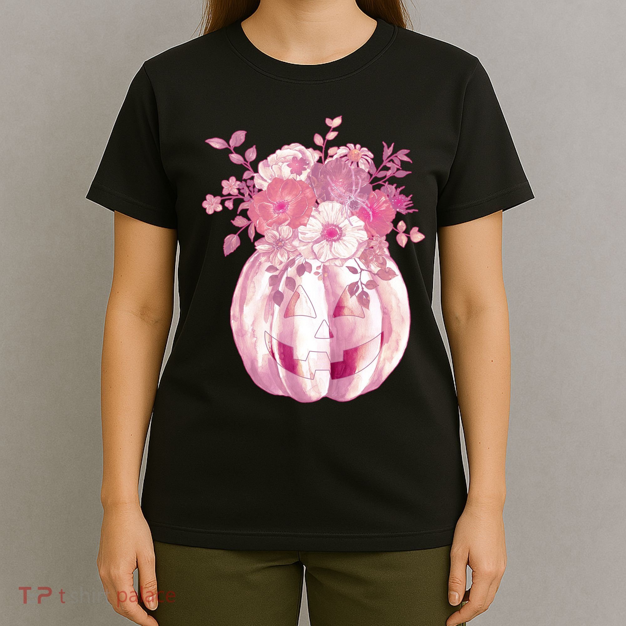 Pastel Floral Halloween Pumpkin Jackolantern T-Shirt