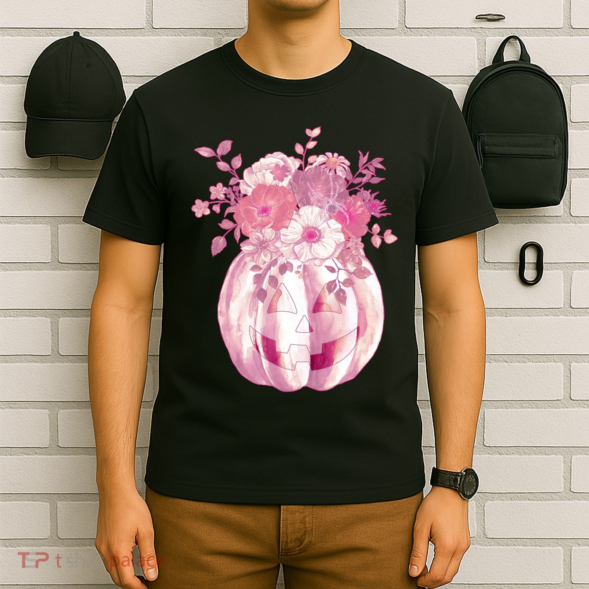 Pastel Floral Halloween Pumpkin Jackolantern T-Shirt