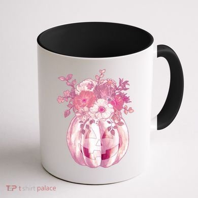 Pastel Floral Halloween Pumpkin Jackolantern Coffee Mug back