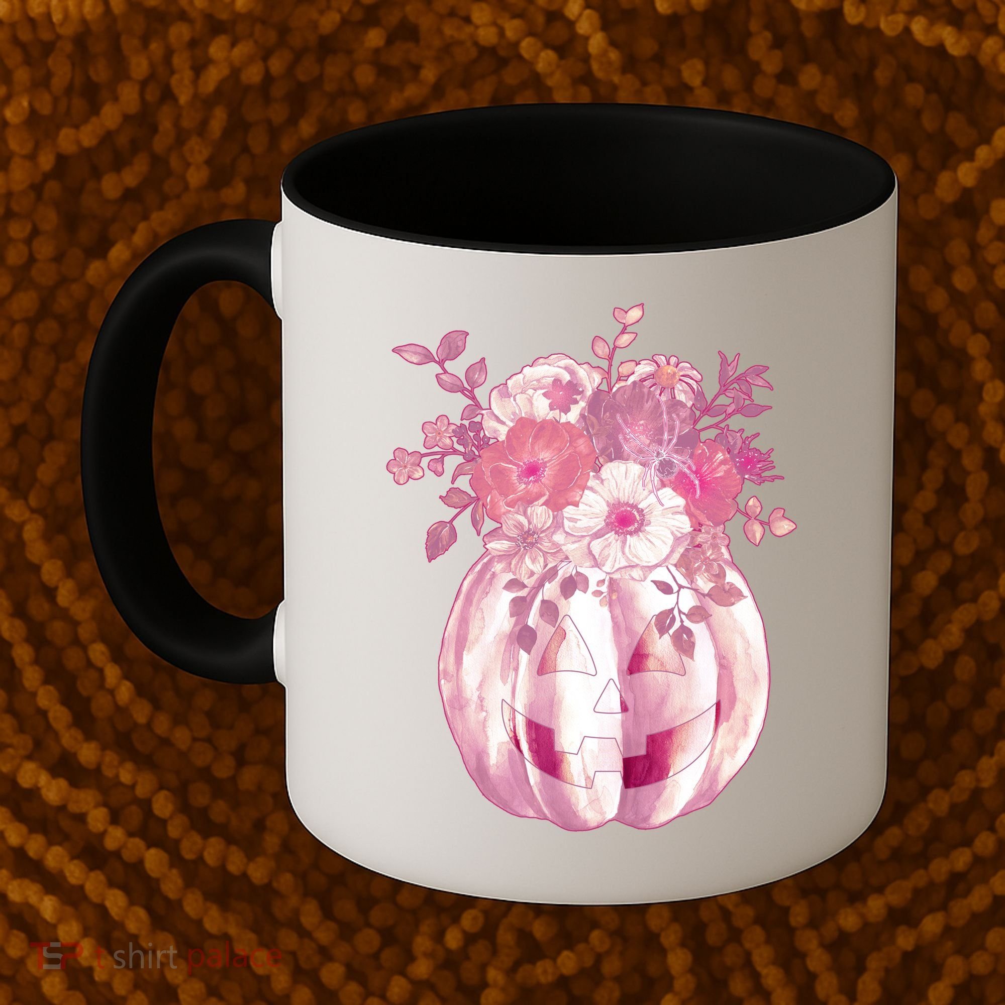 Pastel Floral Halloween Pumpkin Jackolantern Coffee Mug