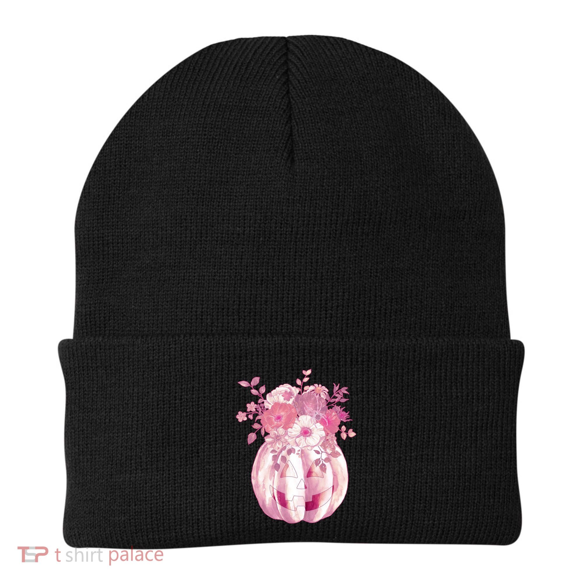 Pastel Floral Halloween Pumpkin Jackolantern Beanie