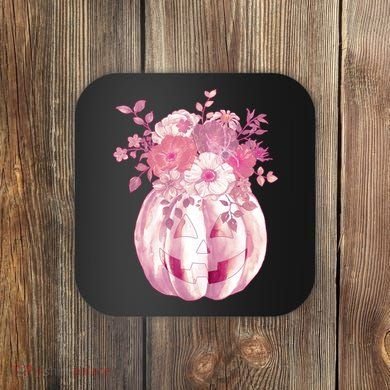 Pastel Floral Halloween Pumpkin Jackolantern Coaster