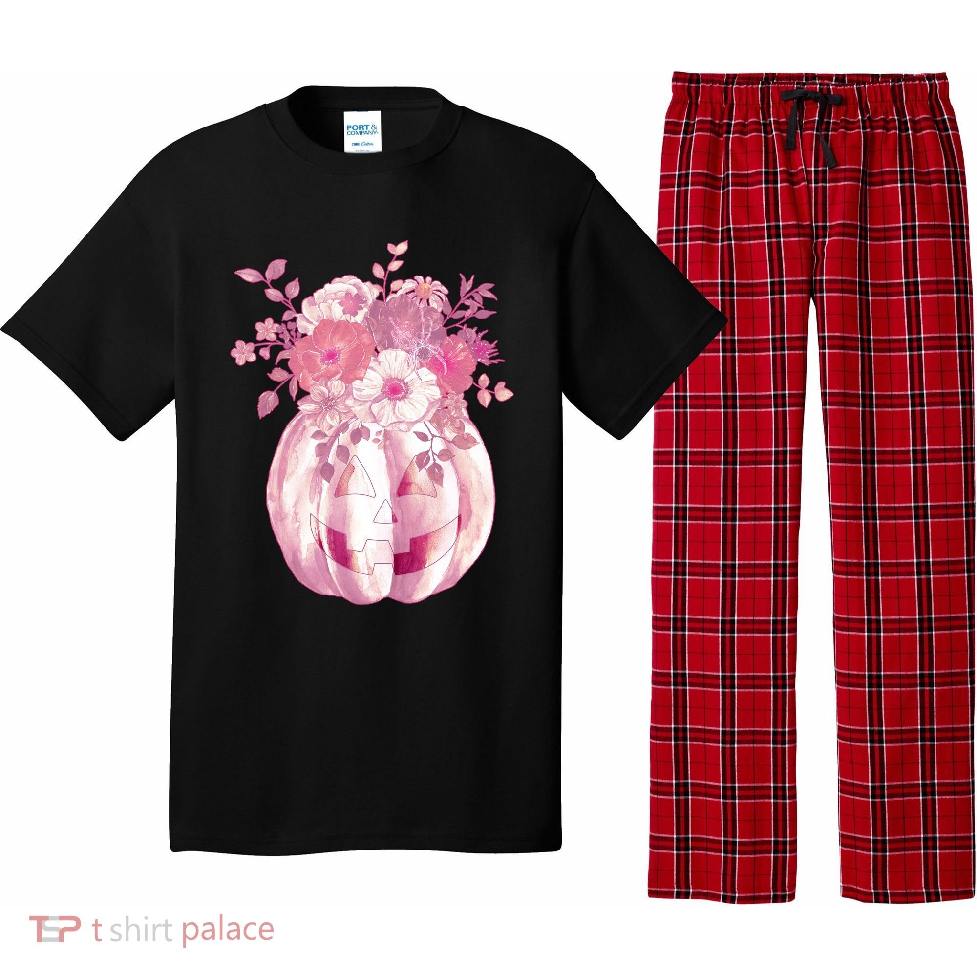 Pastel Floral Halloween Pumpkin Jackolantern Pajama Set