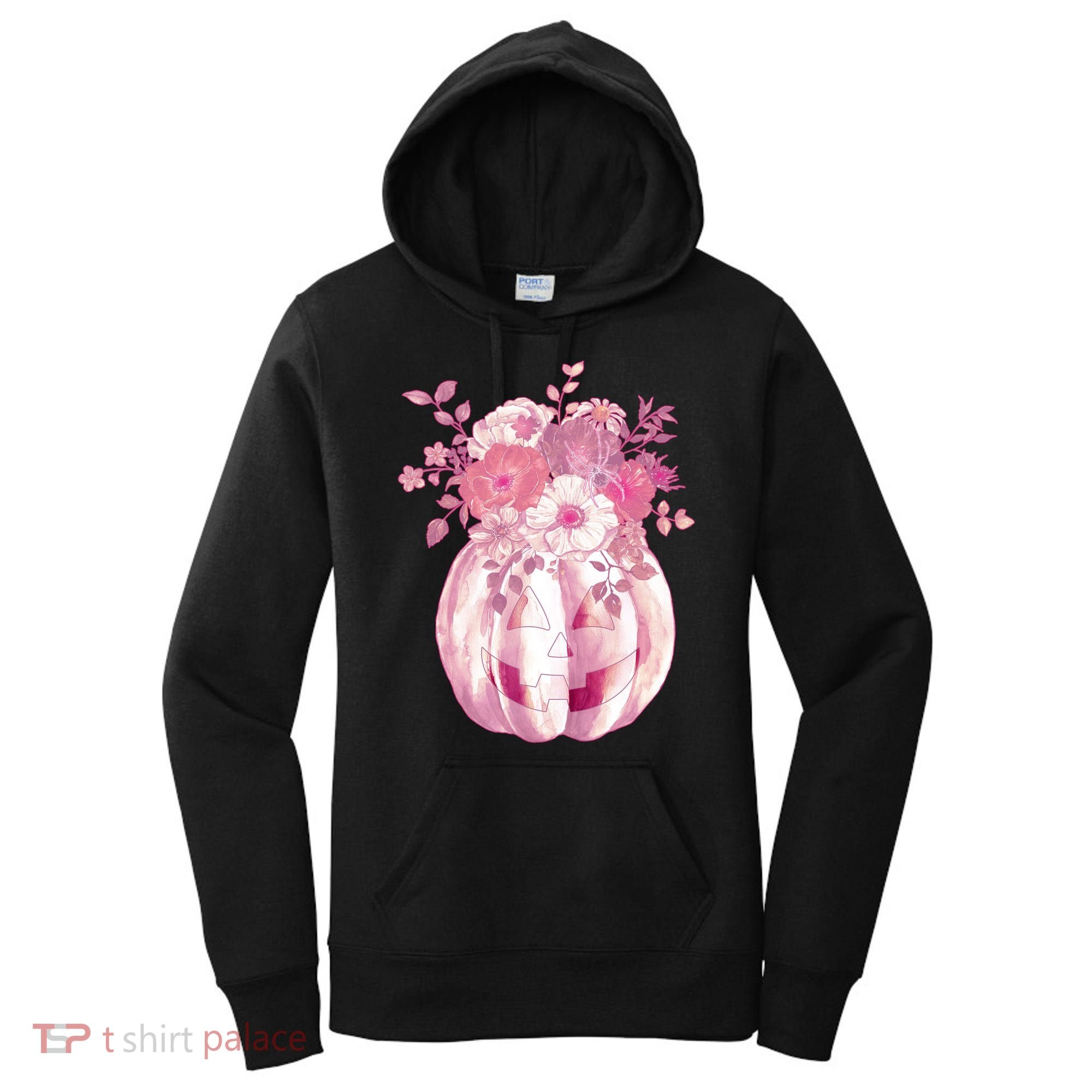 Pastel Floral Halloween Pumpkin Jackolantern Women's Hoodie