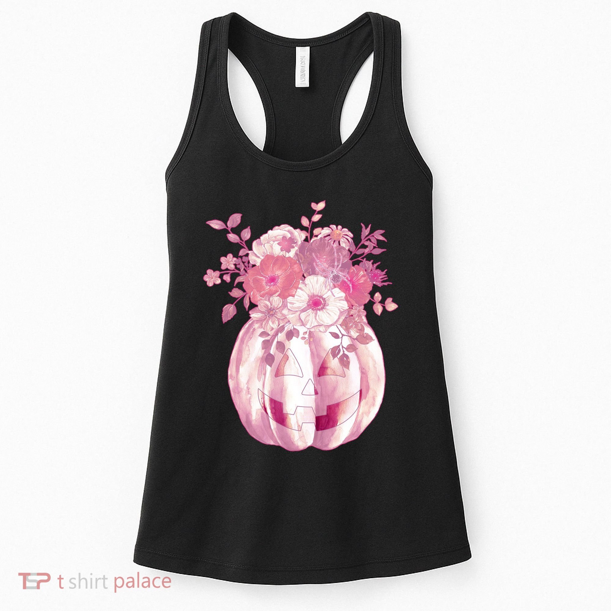 Pastel Floral Halloween Pumpkin Jackolantern Women's Tank Top