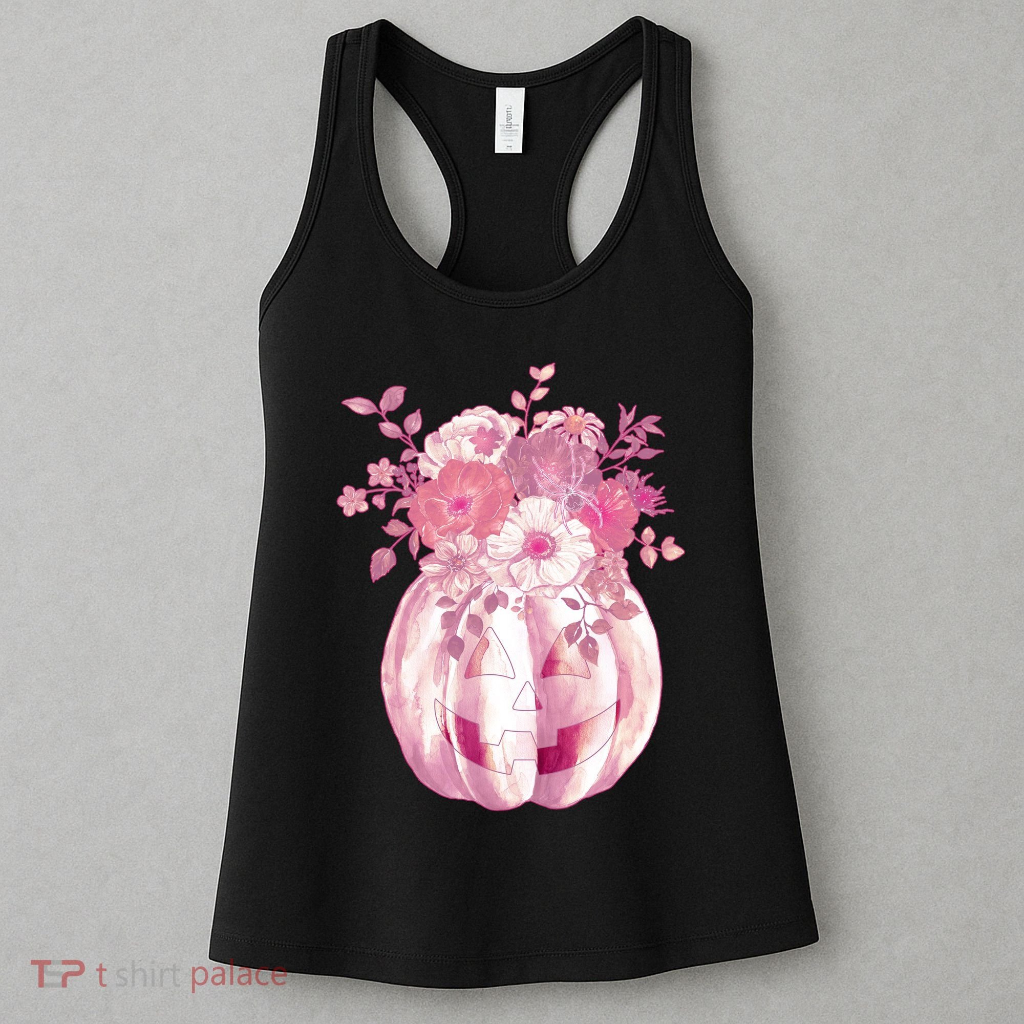 Pastel Floral Halloween Pumpkin Jackolantern Women's Tank Top