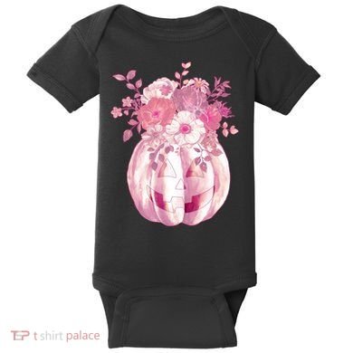 Pastel Floral Halloween Pumpkin Jackolantern Baby Bodysuit