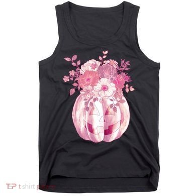 Pastel Floral Halloween Pumpkin Jackolantern Tank Top