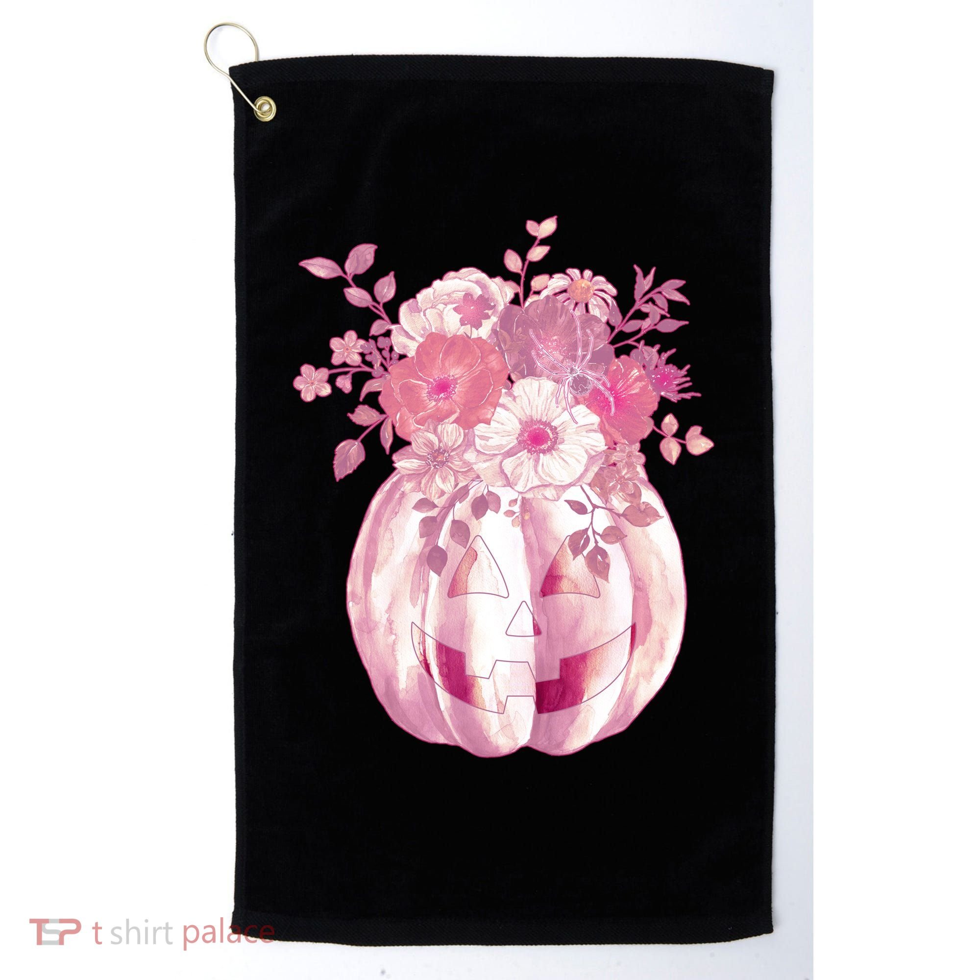 Pastel Floral Halloween Pumpkin Jackolantern Golf Towel