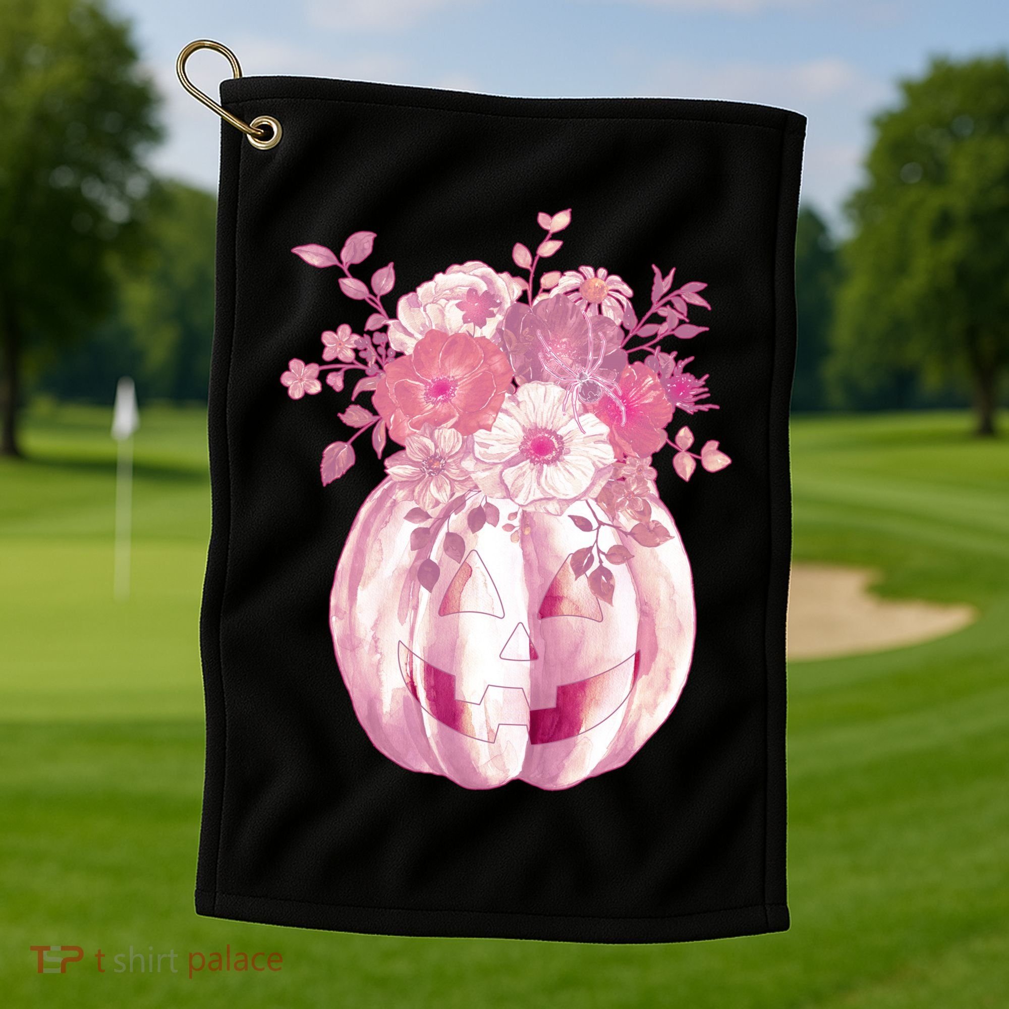 Pastel Floral Halloween Pumpkin Jackolantern Golf Towel