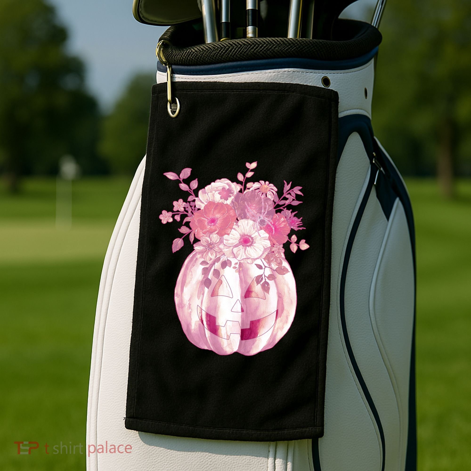 Pastel Floral Halloween Pumpkin Jackolantern Golf Towel