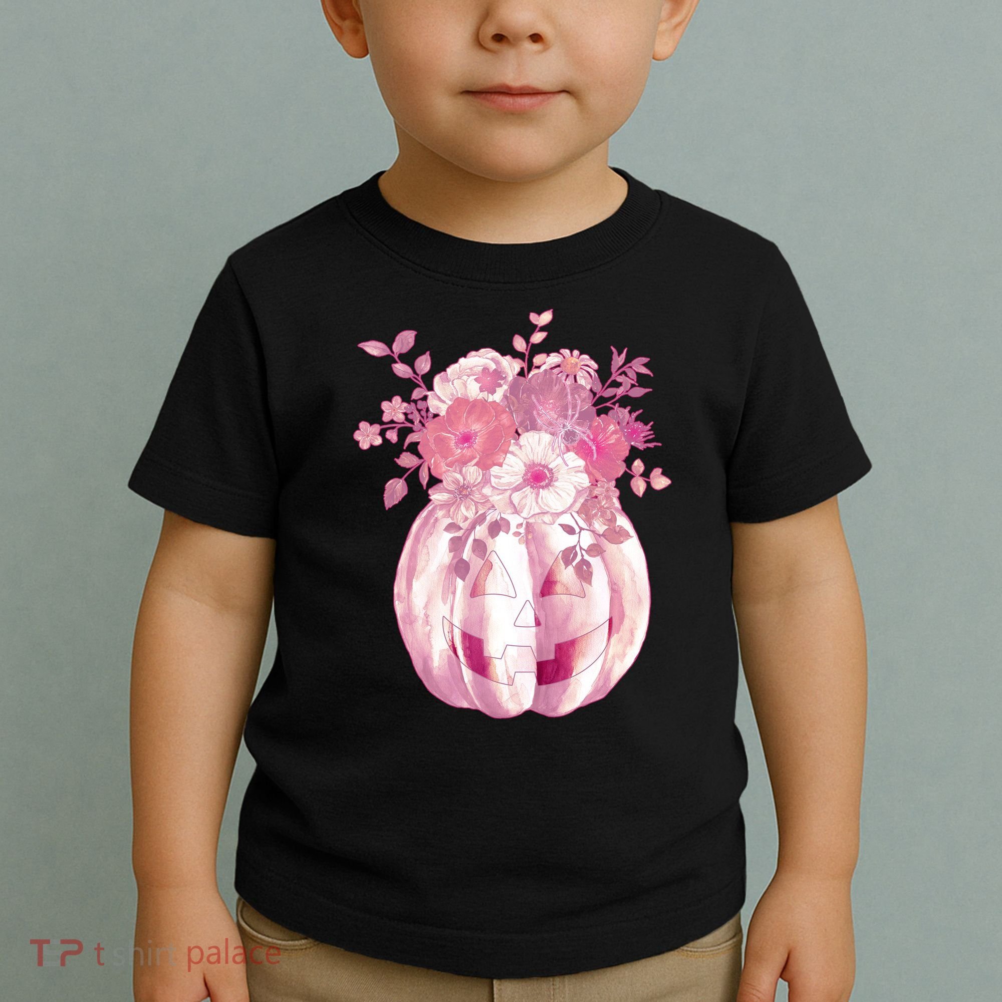 Pastel Floral Halloween Pumpkin Jackolantern Toddler T-Shirt