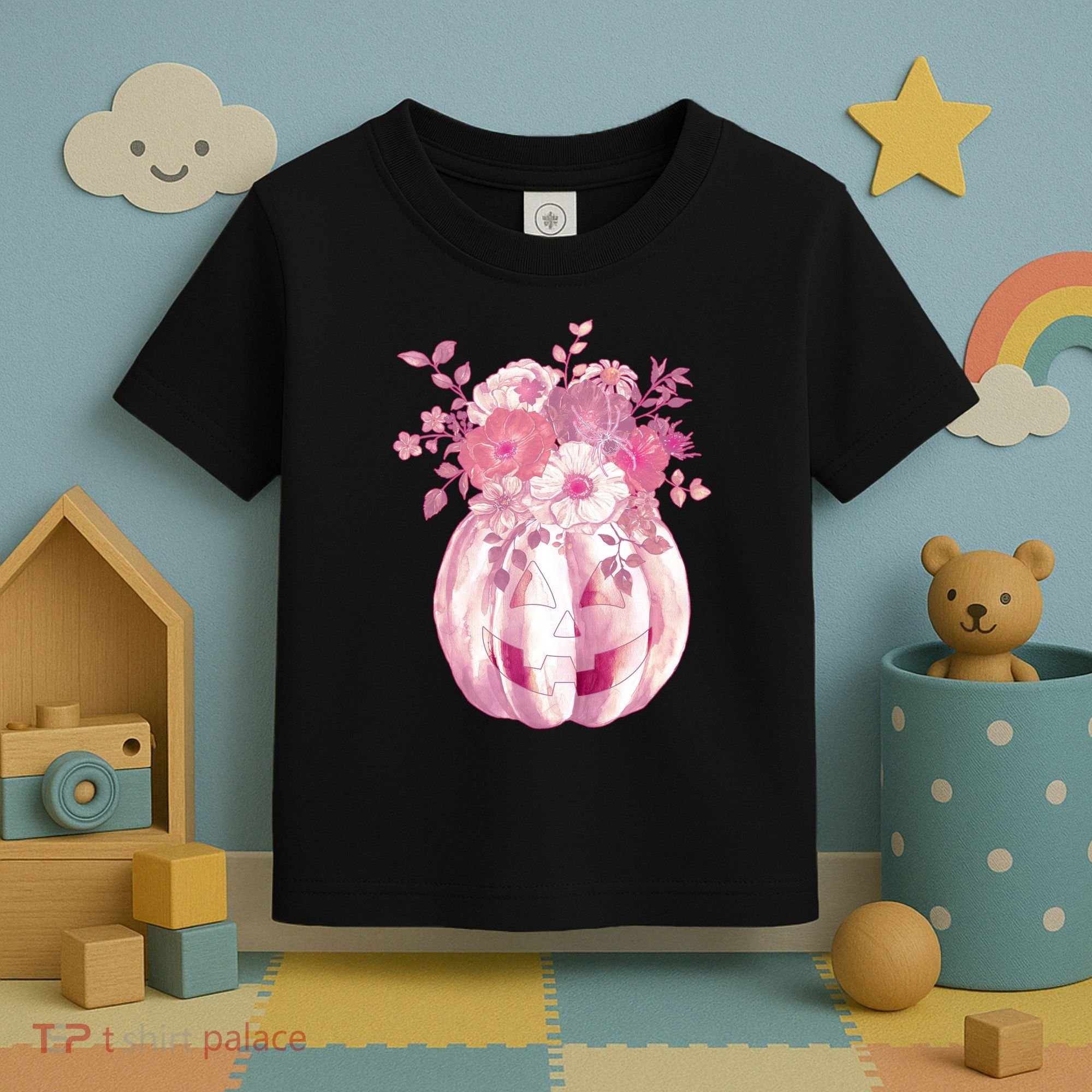 Pastel Floral Halloween Pumpkin Jackolantern Toddler T-Shirt