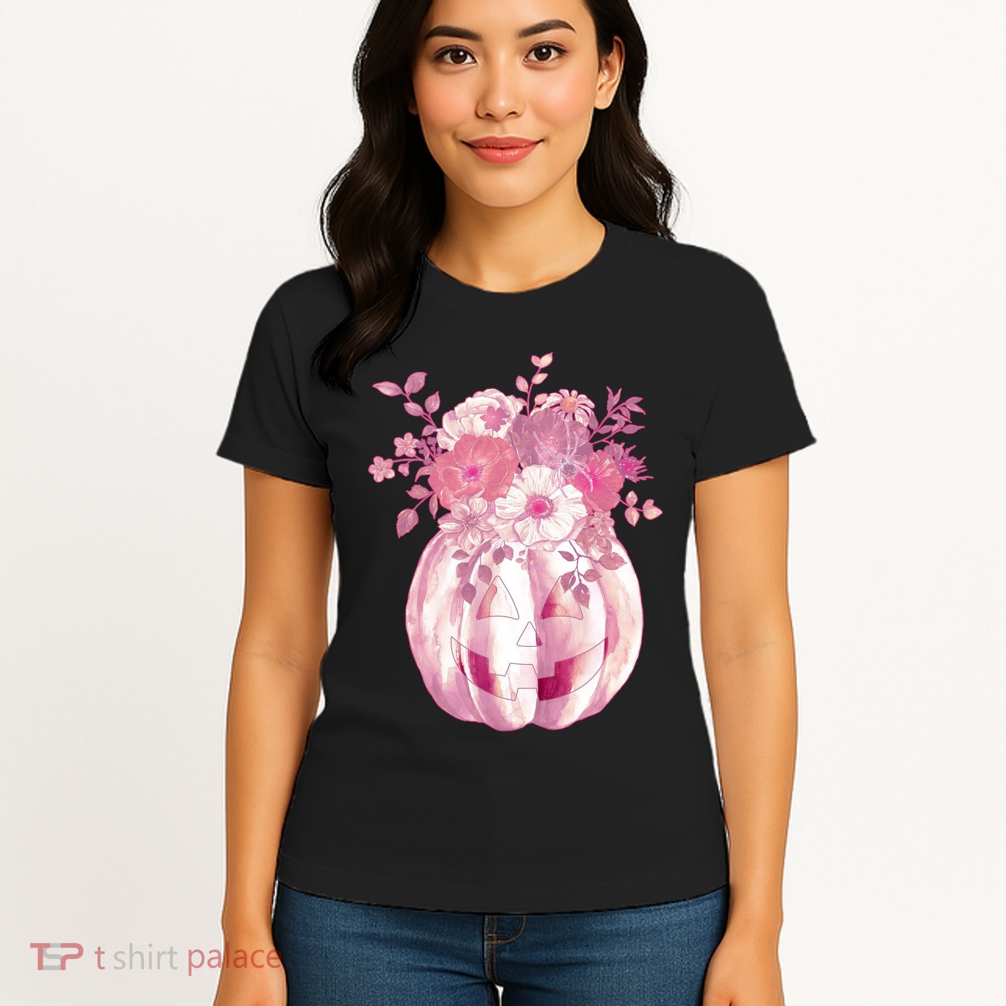 Pastel Floral Halloween Pumpkin Jackolantern Women's T-Shirt