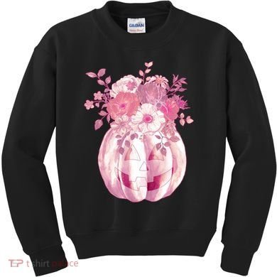 Pastel Floral Halloween Pumpkin Jackolantern Kids Sweatshirt