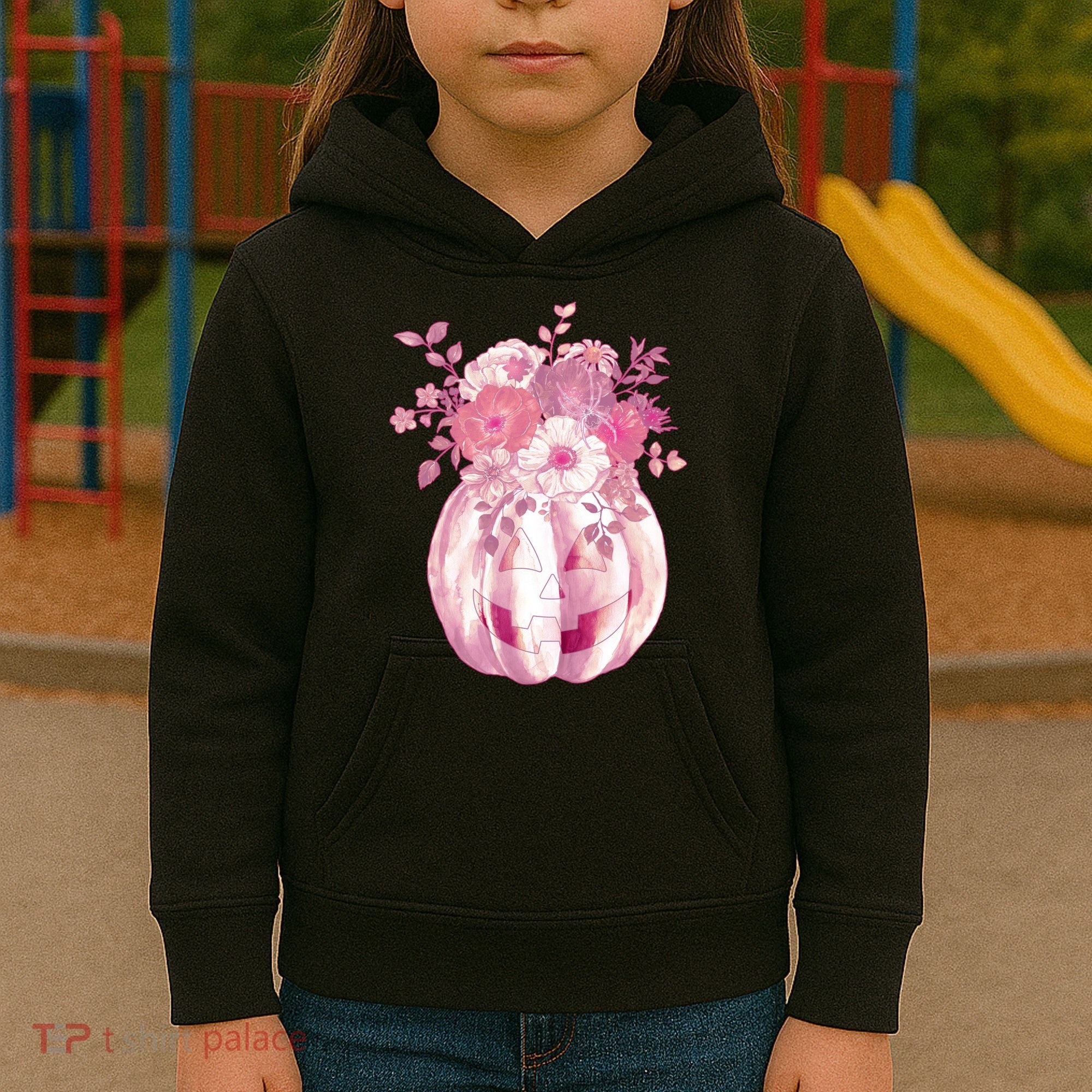 Pastel Floral Halloween Pumpkin Jackolantern Kids Hoodie