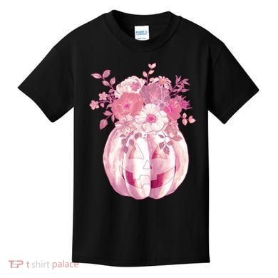 Pastel Floral Halloween Pumpkin Jackolantern Kids T-Shirt