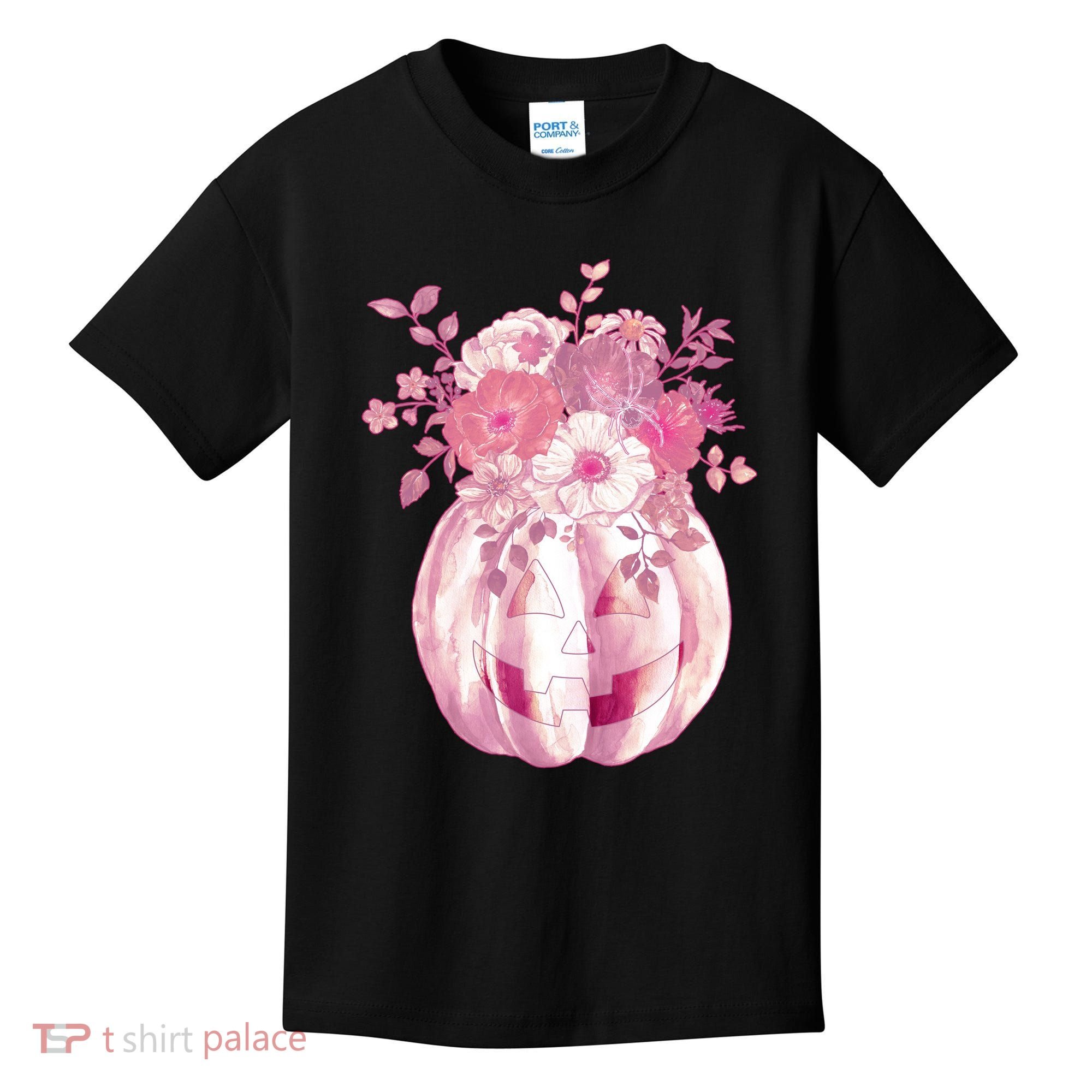 Pastel Floral Halloween Pumpkin Jackolantern Kids T-Shirt