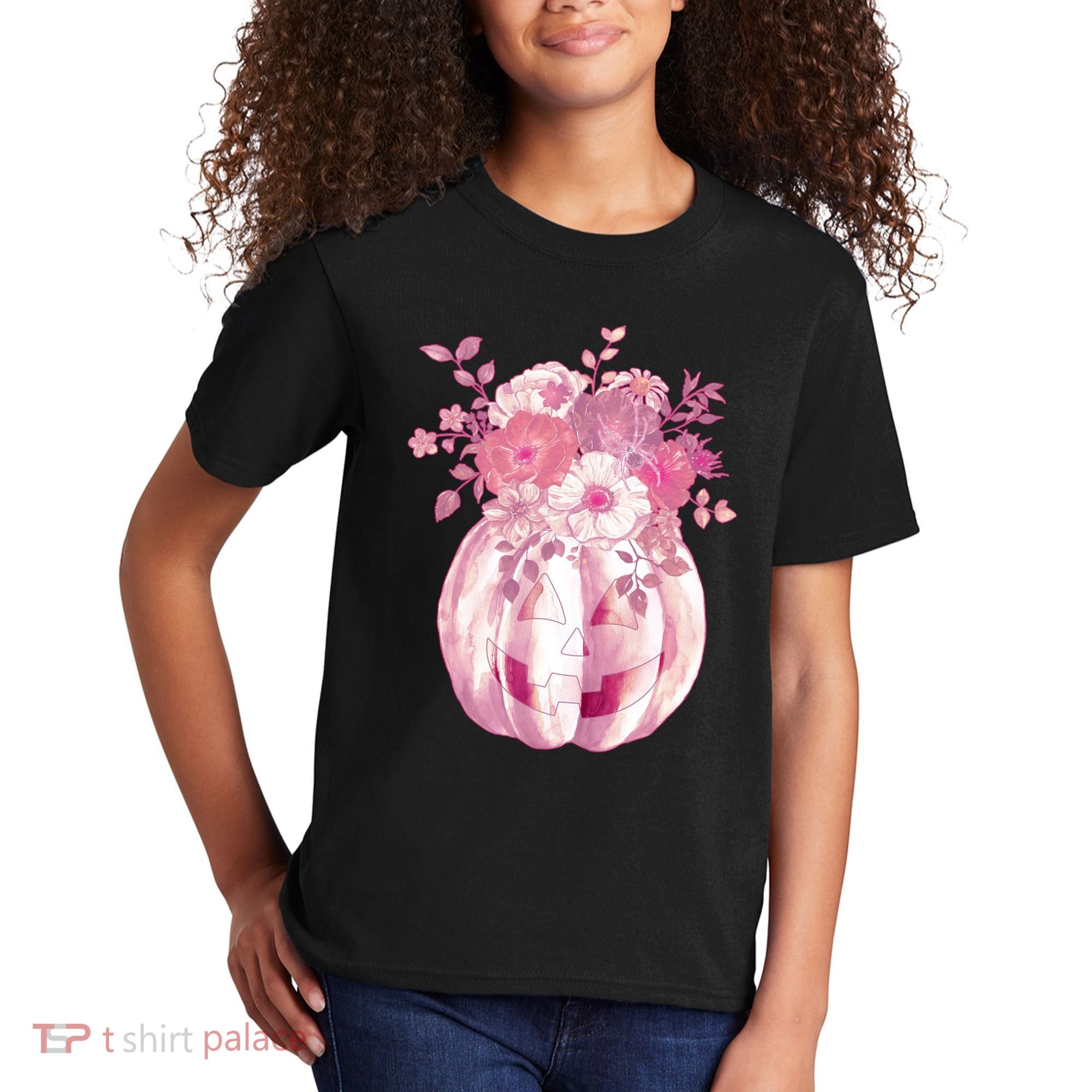 Pastel Floral Halloween Pumpkin Jackolantern Kids T-Shirt