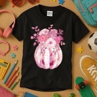 Pastel Floral Halloween Pumpkin Jackolantern Kids T-Shirt thumb 3