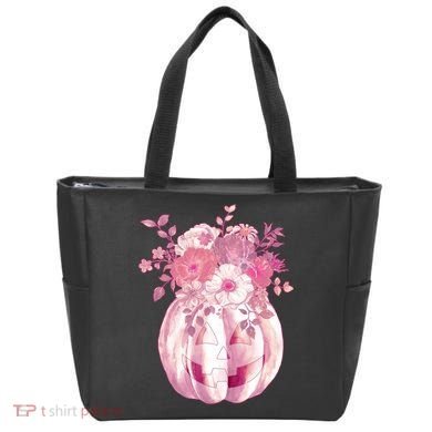 Pastel Floral Halloween Pumpkin Jackolantern Tote Bag