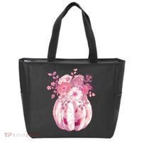 Pastel Floral Halloween Pumpkin Jackolantern Tote Bag thumb 0