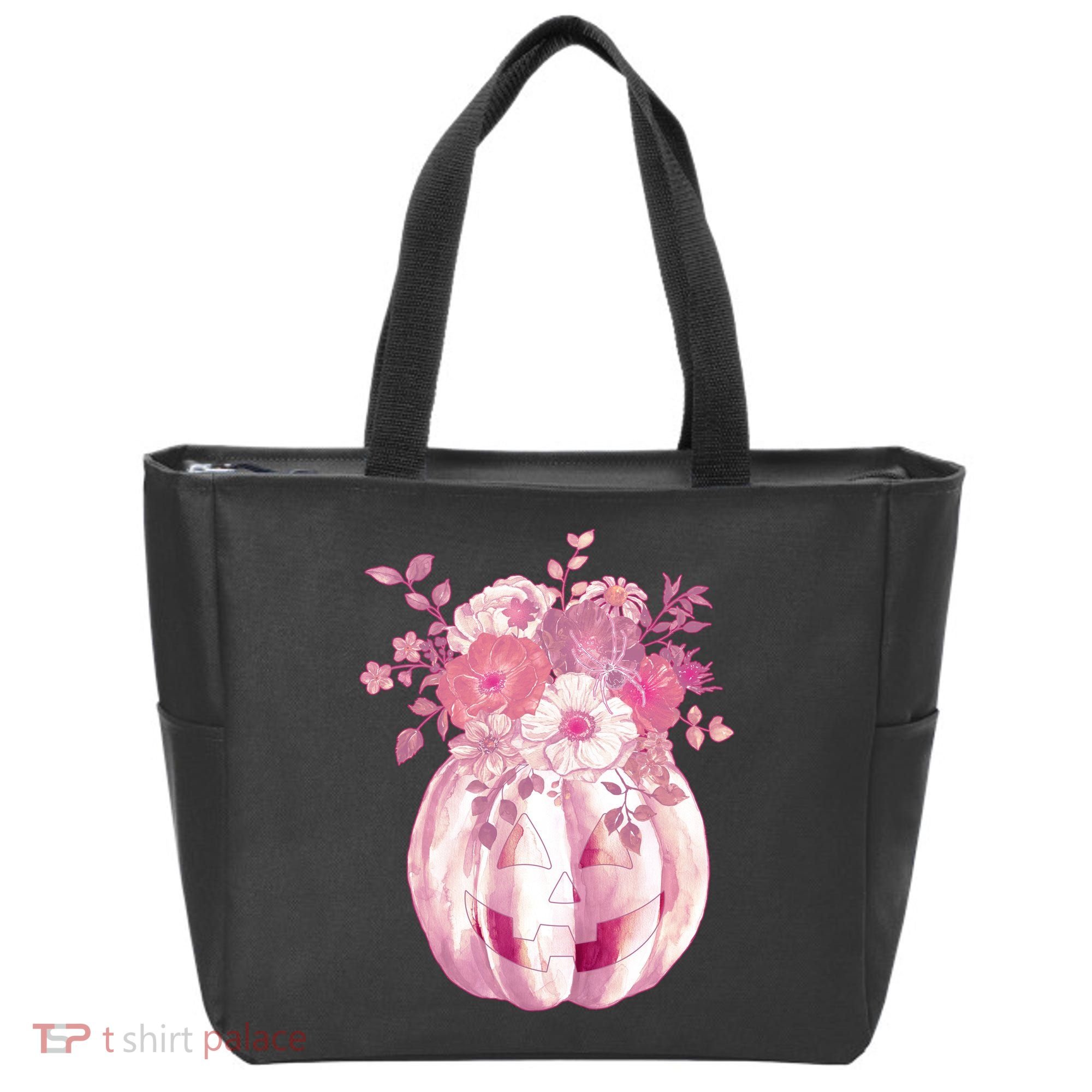 Pastel Floral Halloween Pumpkin Jackolantern Tote Bag