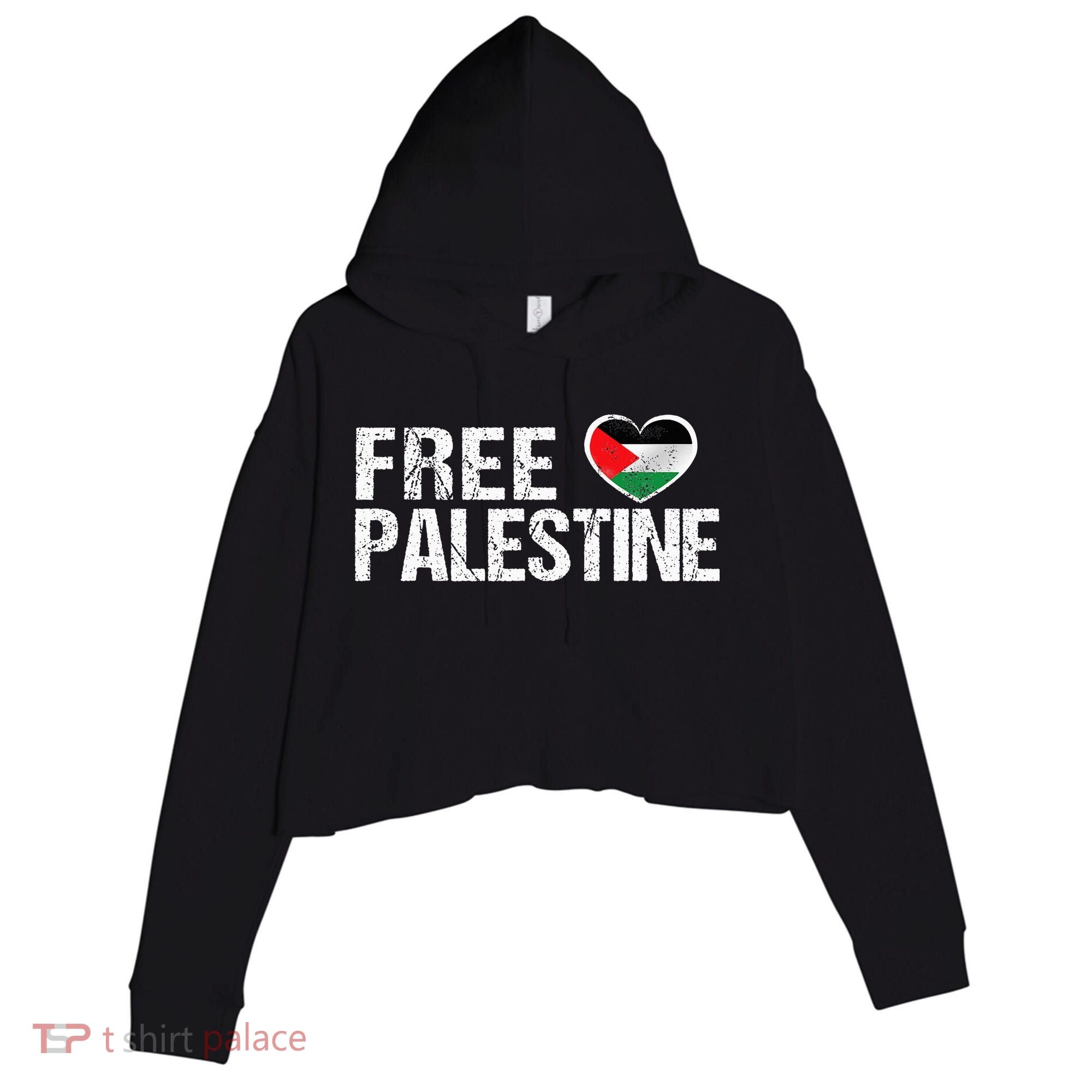 Palestine Flag heart Free Palestine Crop Fleece Hoodie