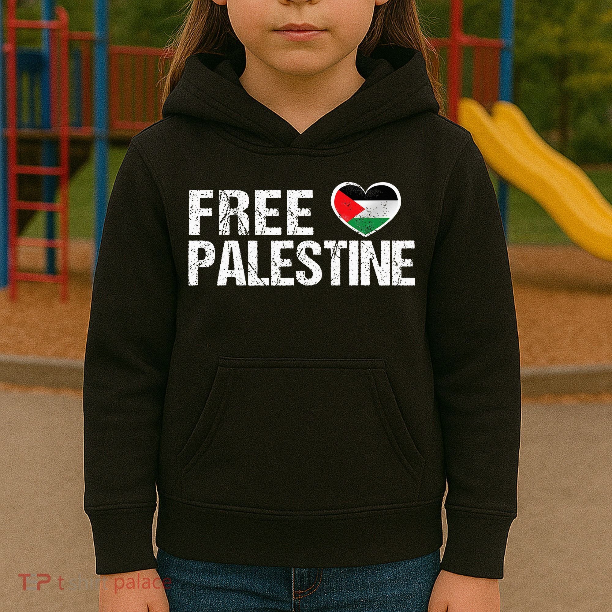 Palestine Flag heart Free Palestine Kids Hoodie