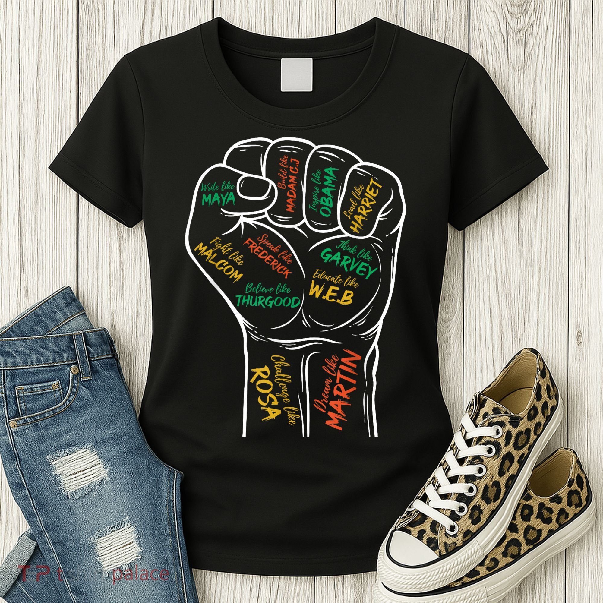 Power Fist Hand Inspiring Black Leaders Black History Women's T-Shirt