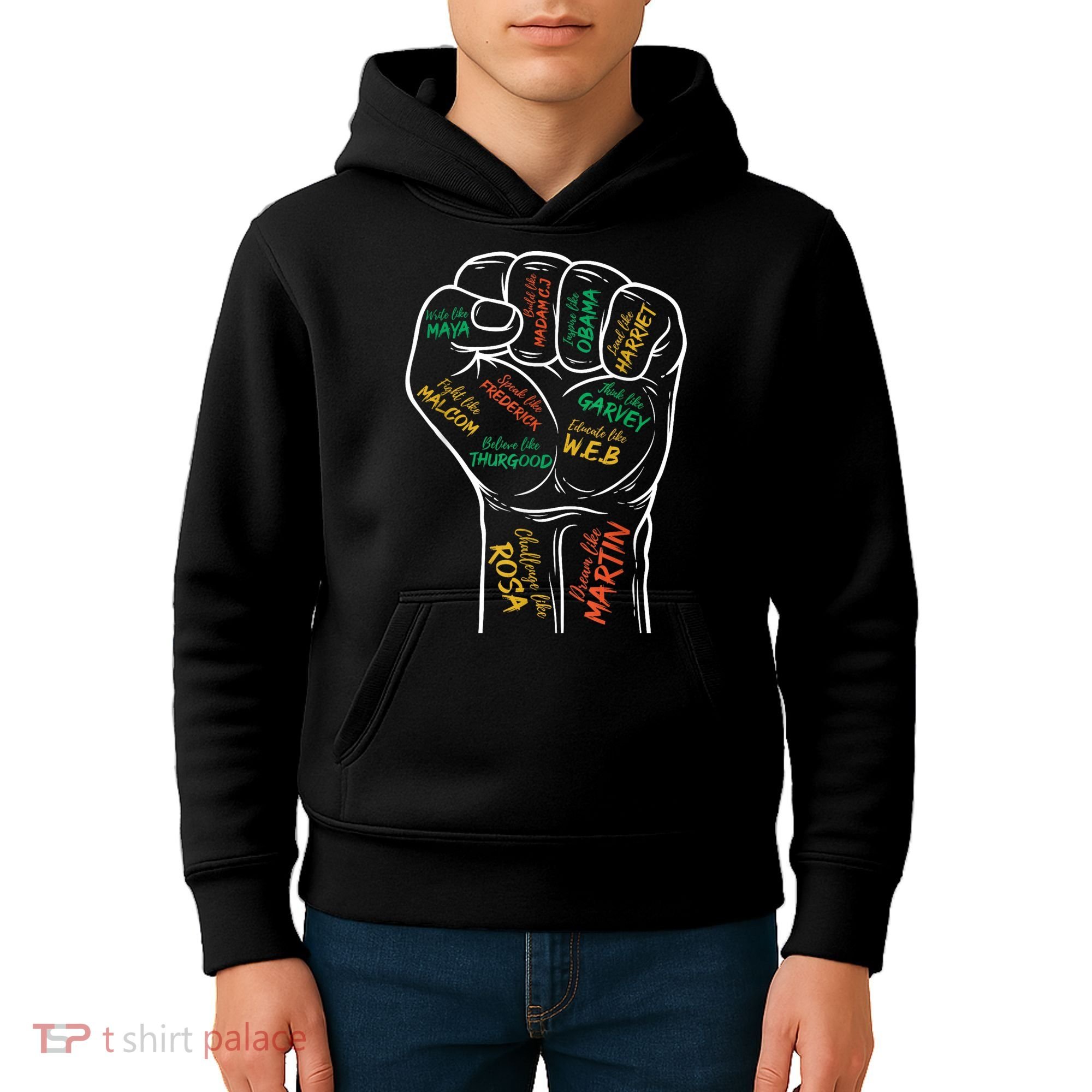 Power Fist Hand Inspiring Black Leaders Black History Kids Hoodie