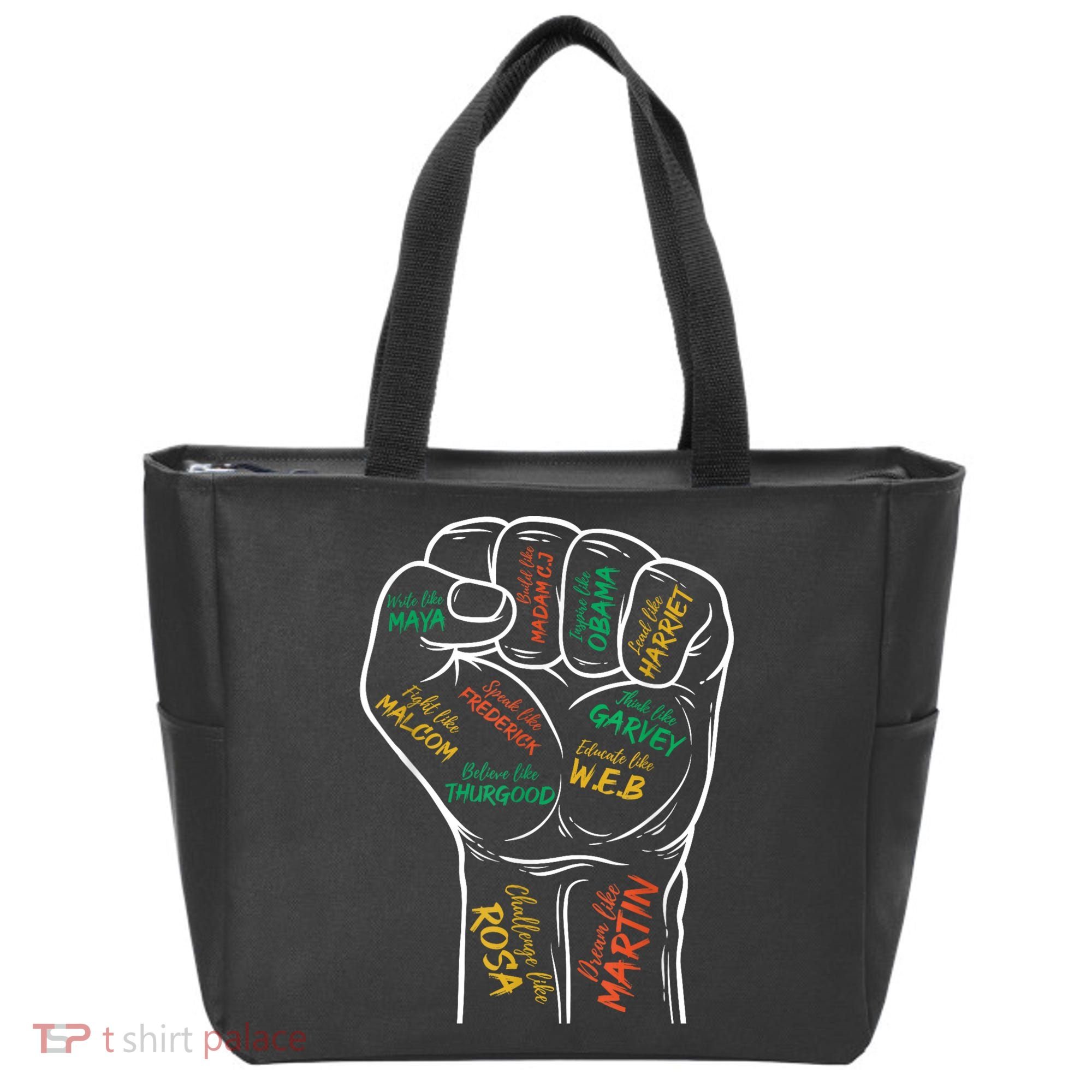 Power Fist Hand Inspiring Black Leaders Black History Tote Bag