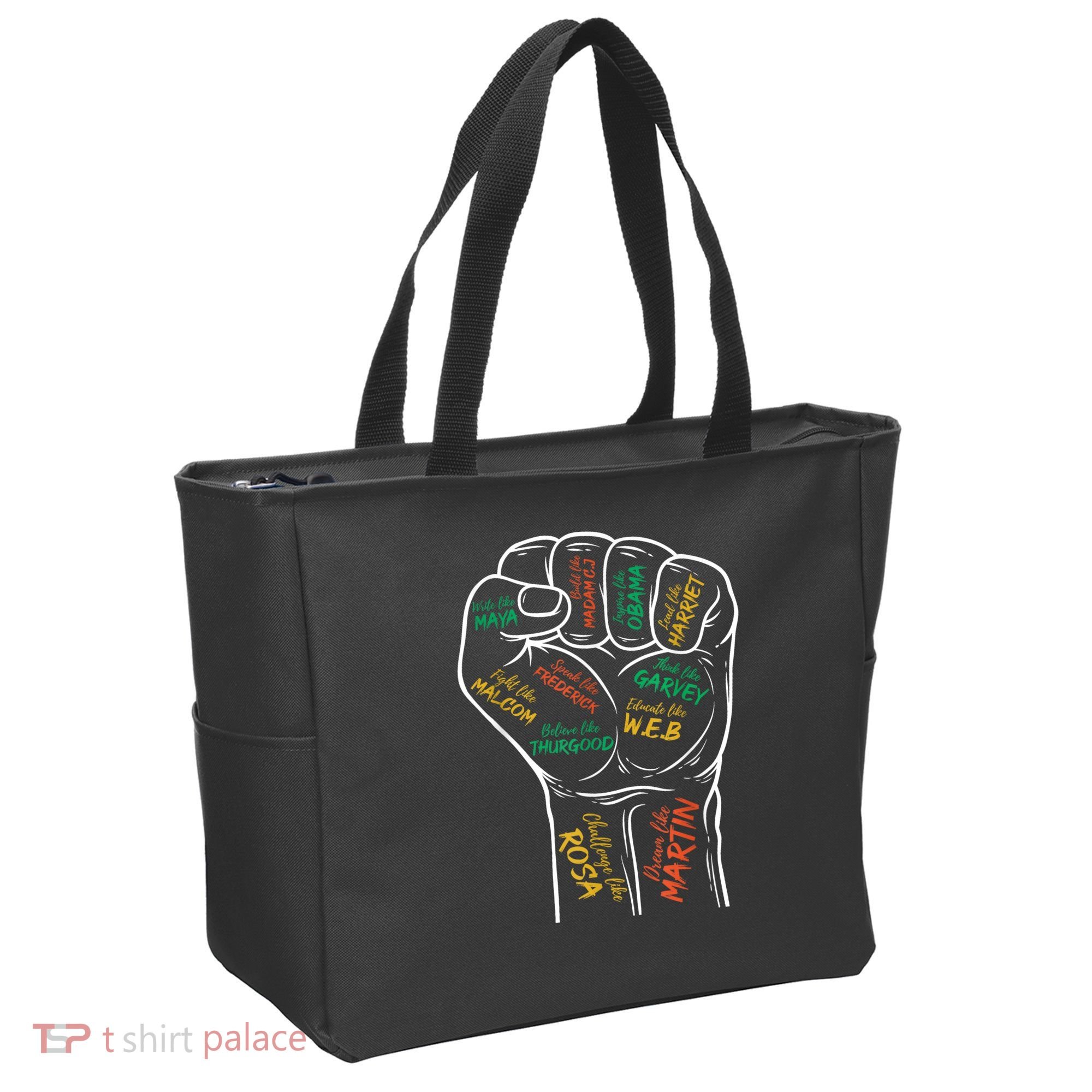 Power Fist Hand Inspiring Black Leaders Black History Tote Bag