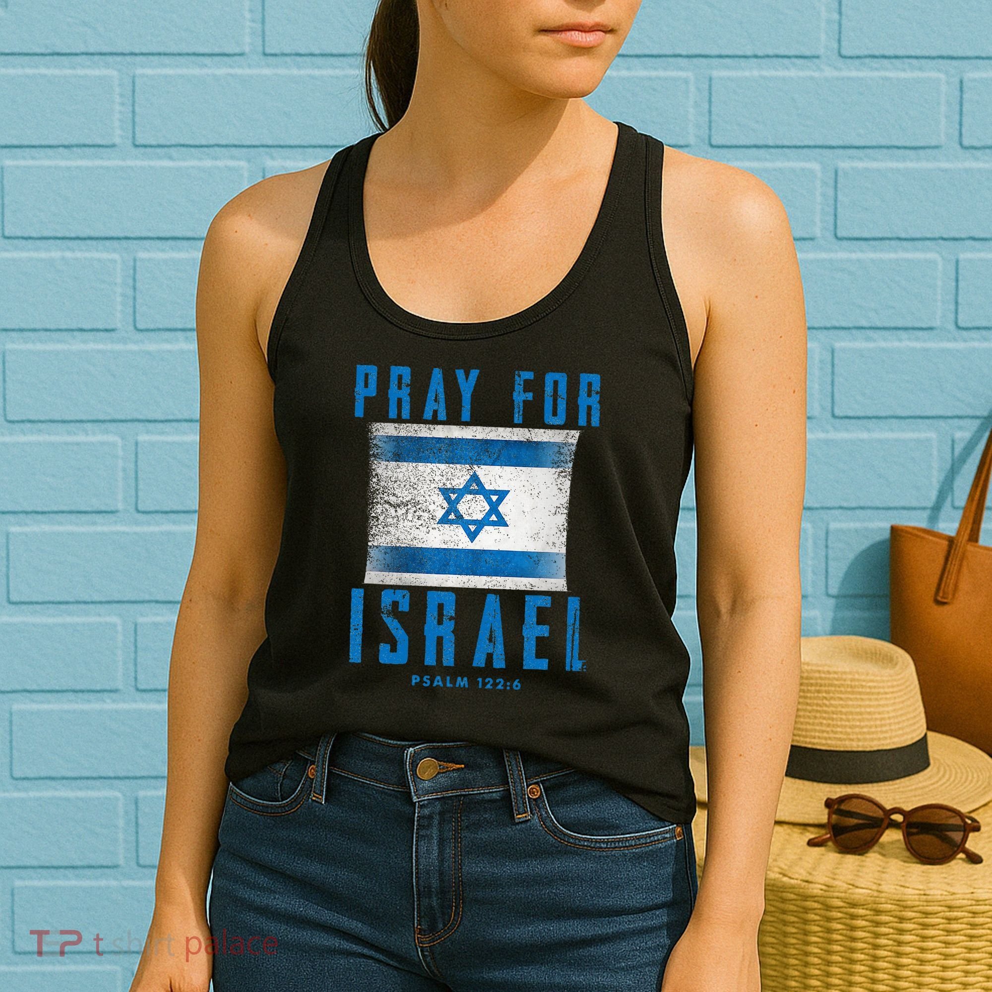 Pray for Israel Psalm 122 6 Israel Flag Women's Tank Top