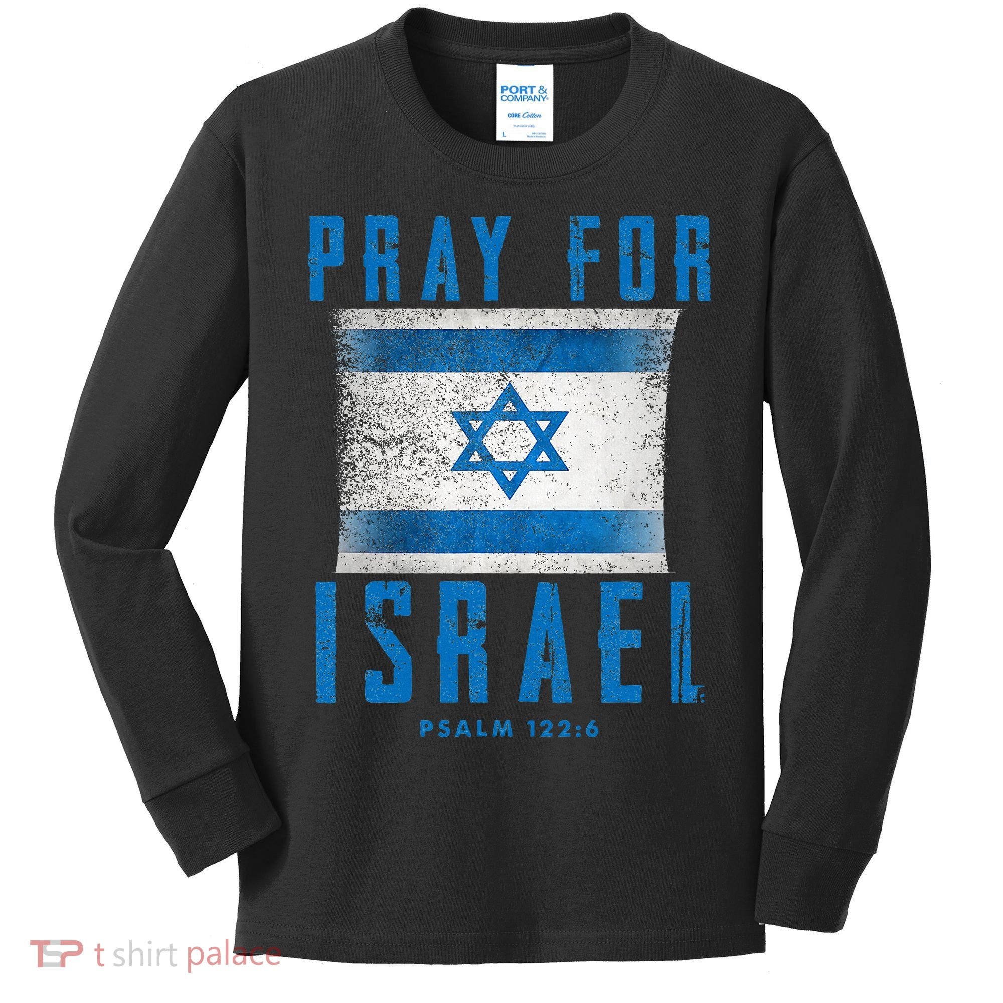 Pray for Israel Psalm 122 6 Israel Flag Kids Long Sleeve Shirt