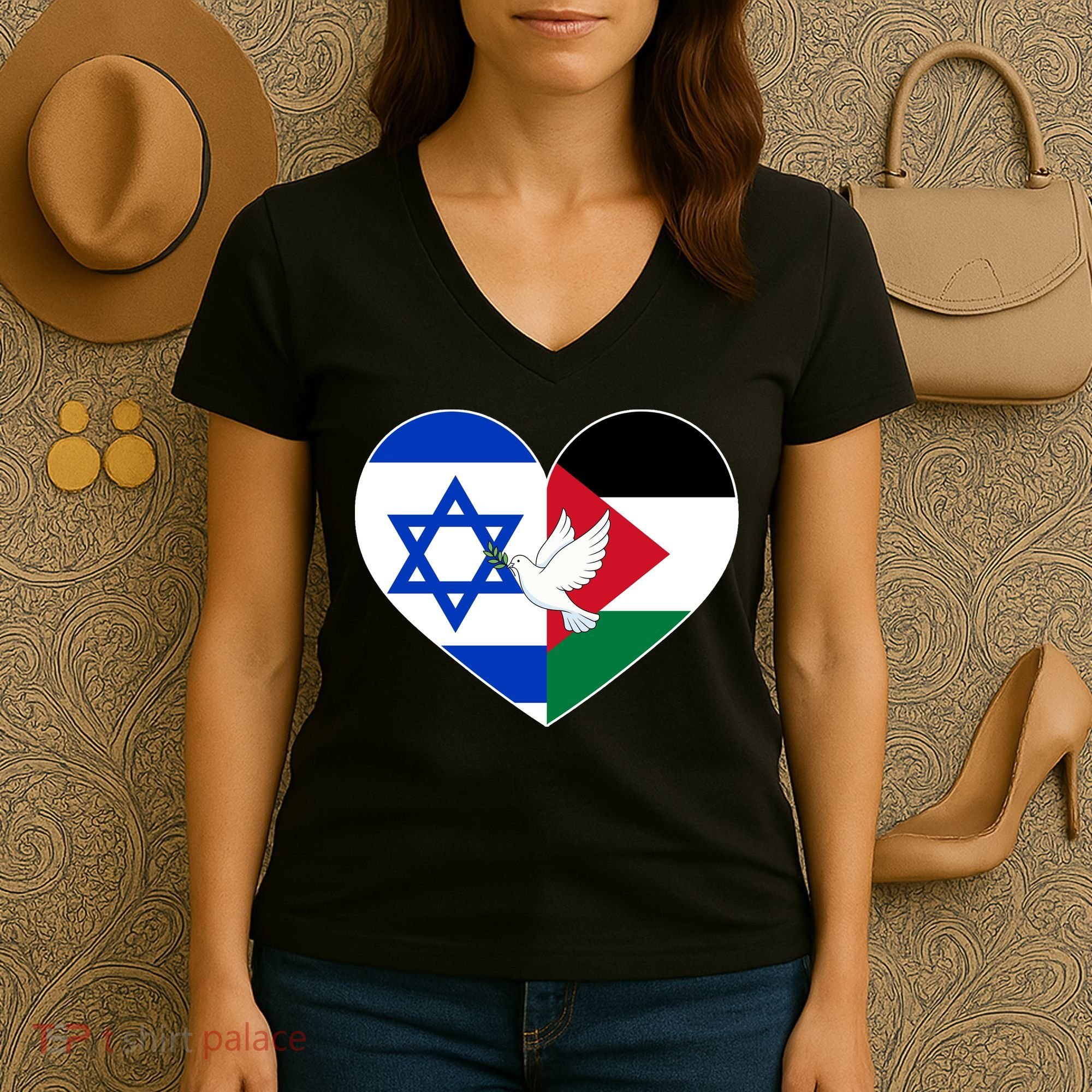 Peace For Israel And Palestine Women's V-Neck T-Shirt