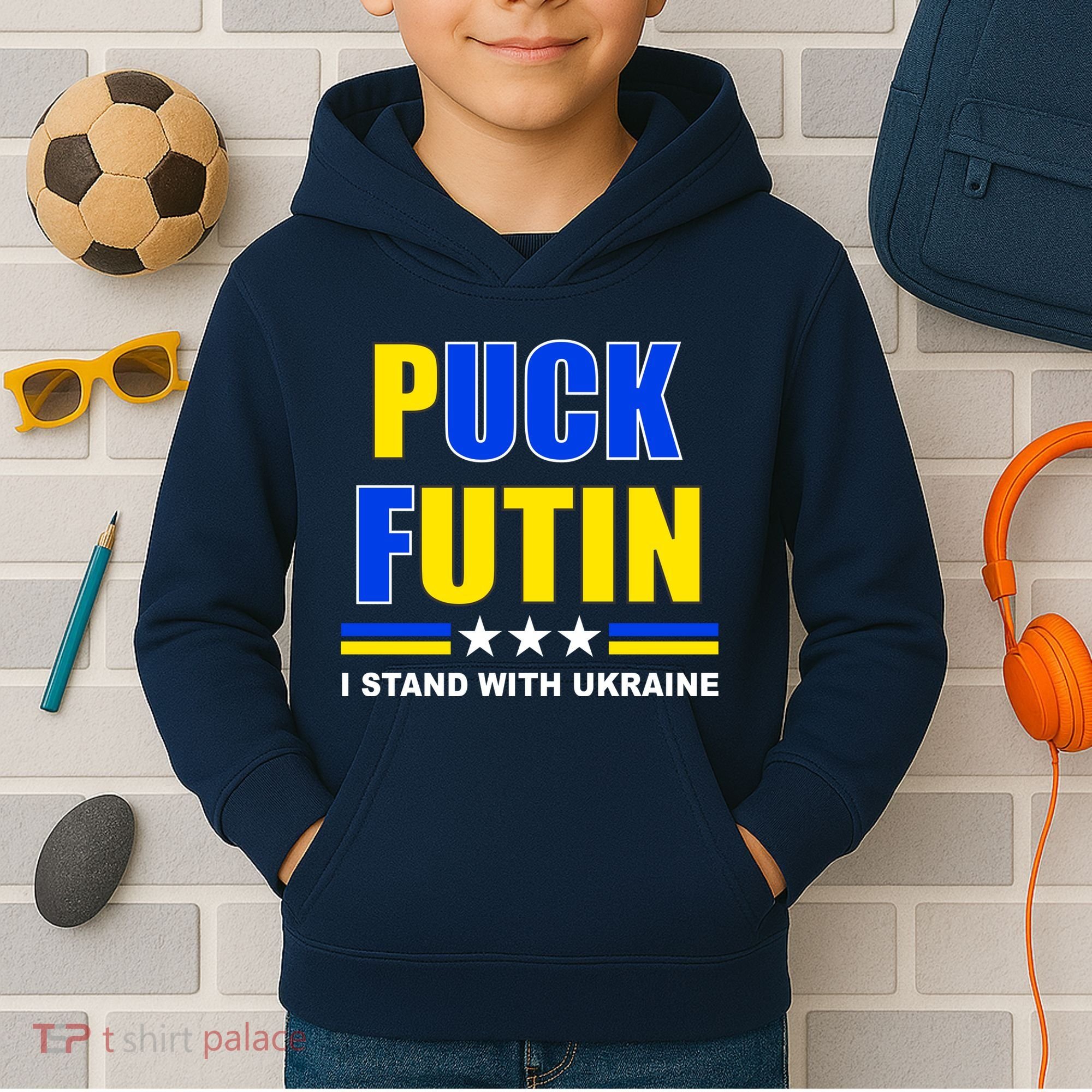Puck Futin I Stand With Ukraine Kids Hoodie