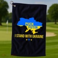 Puck Futin I Stand With Ukraine Support Flag Golf Towel thumb 1