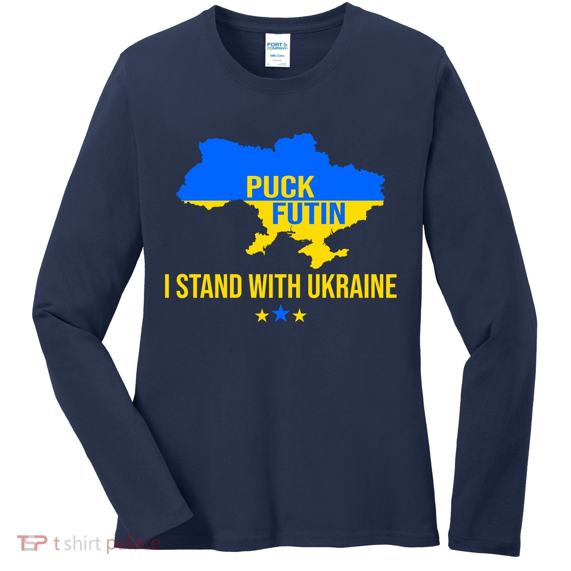 Puck Futin I Stand With Ukraine Support Flag Women's Long Sleeve Shirt