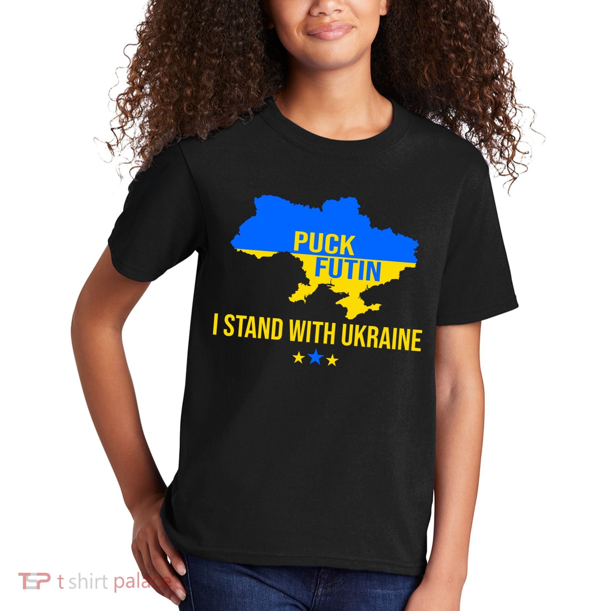 Puck Futin I Stand With Ukraine Support Flag Kids T-Shirt