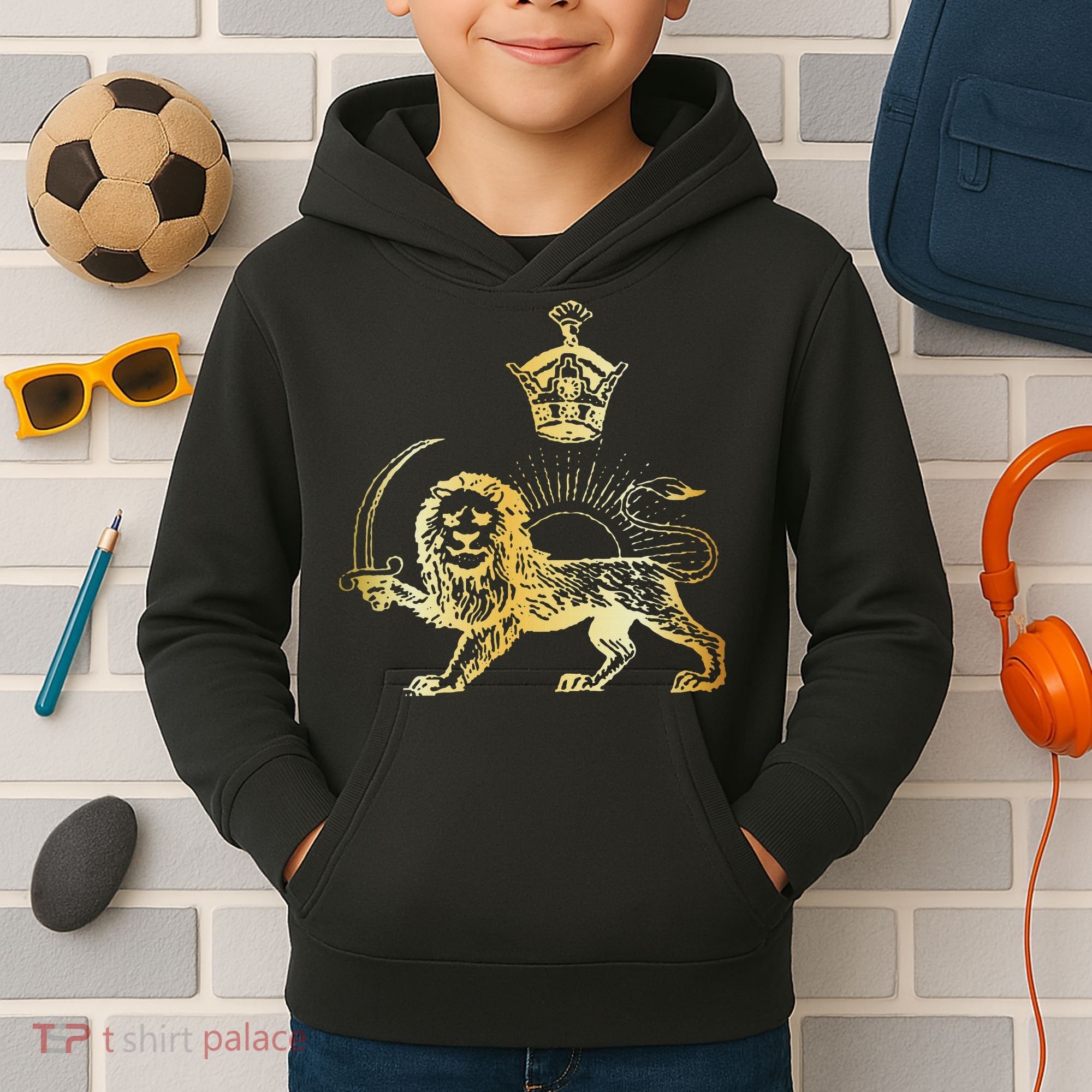Persian Flag Iranian Lion Sun And Crown Iran Persia Kids Hoodie