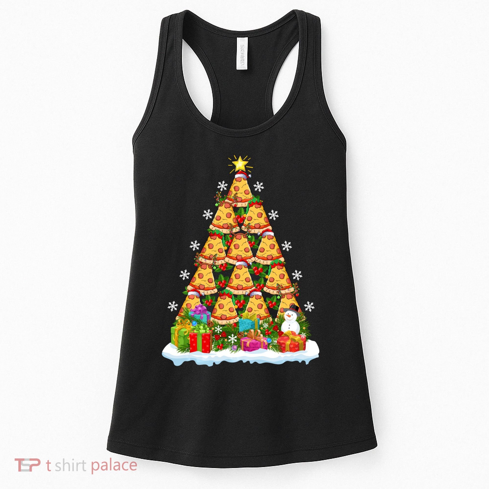 Pizza Food Lover Xmas Holiday Santa Pizza Christmas Tree Women's Tank Top