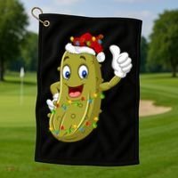 Pickle Fruit Lover Xmas Santa Hat Pickle Christmas Gift Golf Towel thumb 1