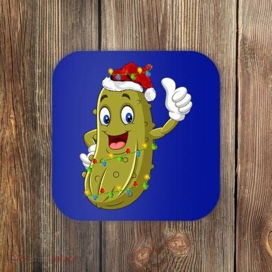 Pickle Fruit Lover Xmas Santa Hat Pickle Christmas Gift Coaster