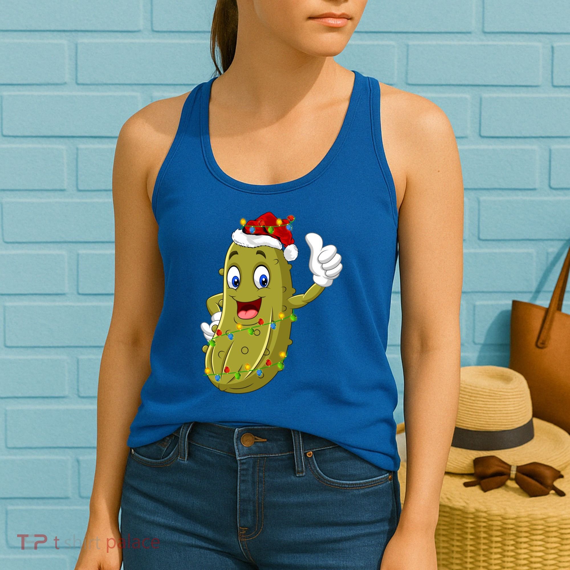 Pickle Fruit Lover Xmas Santa Hat Pickle Christmas Gift Women's Tank Top